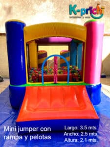 mini brincolín con rampa y pelotas, inflables df, k-prichi