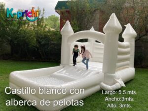 juego inflable blanco, brincolín blanco en forma de castillo, con alberca de pelotas ,rentar inflables en cdmx, k-prichi