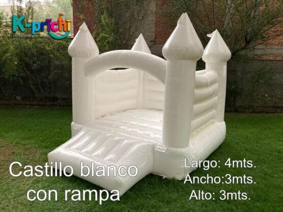 juego inflable blanco, brincolín blanco en forma de castillo, rentar inflables en cdmx, k-prichi