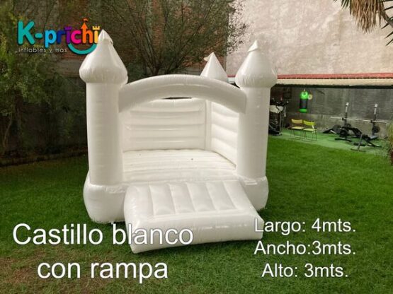 juego inflable blanco, brincolín blanco en forma de castillo, rentar inflables en cdmx, k-prichi