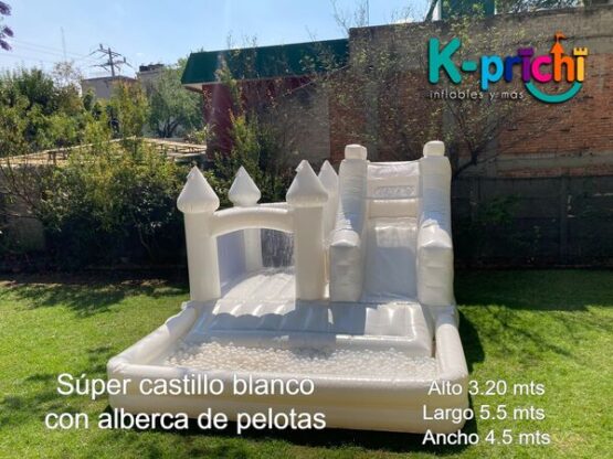 juego inflable blanco, boda, bautizo,brincolín blanco en forma de castillo, rentar inflables en cdmx, k-prichi