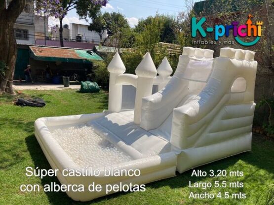 juego inflable blanco, boda, bautizo,brincolín blanco en forma de castillo, rentar inflables en cdmx, k-prichi
