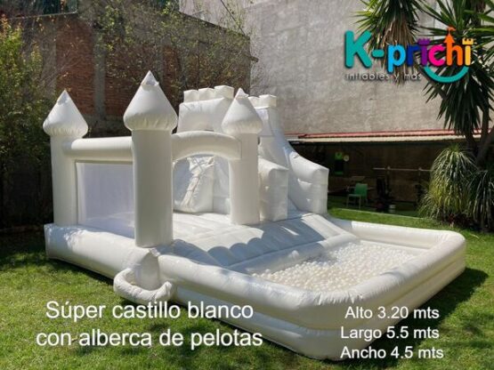 juego inflable blanco, boda, bautizo,brincolín blanco en forma de castillo, rentar inflables en cdmx, k-prichi