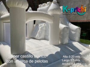 juego inflable blanco, boda, bautizo,brincolín blanco en forma de castillo, rentar inflables en cdmx, k-prichi