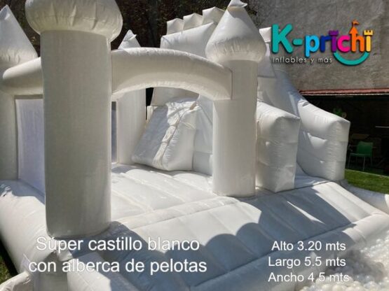 juego inflable blanco, boda, bautizo,brincolín blanco en forma de castillo, rentar inflables en cdmx, k-prichi