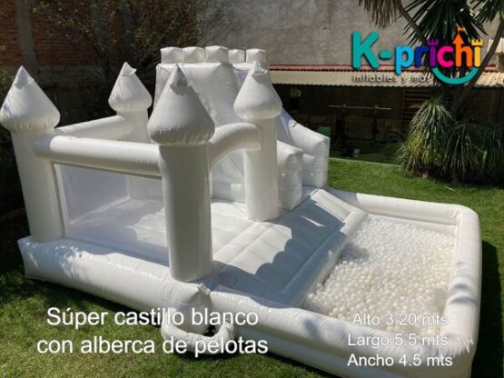 juego inflable blanco, boda, bautizo,brincolín blanco en forma de castillo, rentar inflables en cdmx, k-prichi