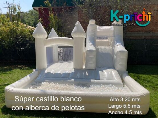 juego inflable blanco, boda, bautizo,brincolín blanco en forma de castillo, rentar inflables en cdmx, k-prichi