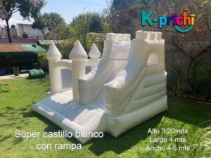 juego inflable blanco, boda, bautizo,brincolín blanco en forma de castillo, rentar inflables en cdmx, k-prichi
