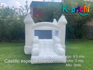 juego inflable blanco, boda, bautizo,brincolín blanco en forma de castillo, rentar inflables en cdmx, k-prichi
