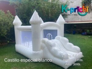 juego inflable blanco, boda, bautizo,brincolín blanco en forma de castillo, rentar inflables en cdmx, k-prichi