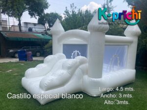 juego inflable blanco, boda, bautizo,brincolín blanco en forma de castillo, rentar inflables en cdmx, k-prichi