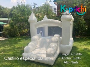 juego inflable blanco, boda, bautizo,brincolín blanco en forma de castillo, rentar inflables en cdmx, k-prichi